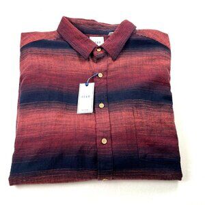Rowm Big Man 2XB Shirt Red and Black Striped Button-Up Long Sleeve Light Flannel